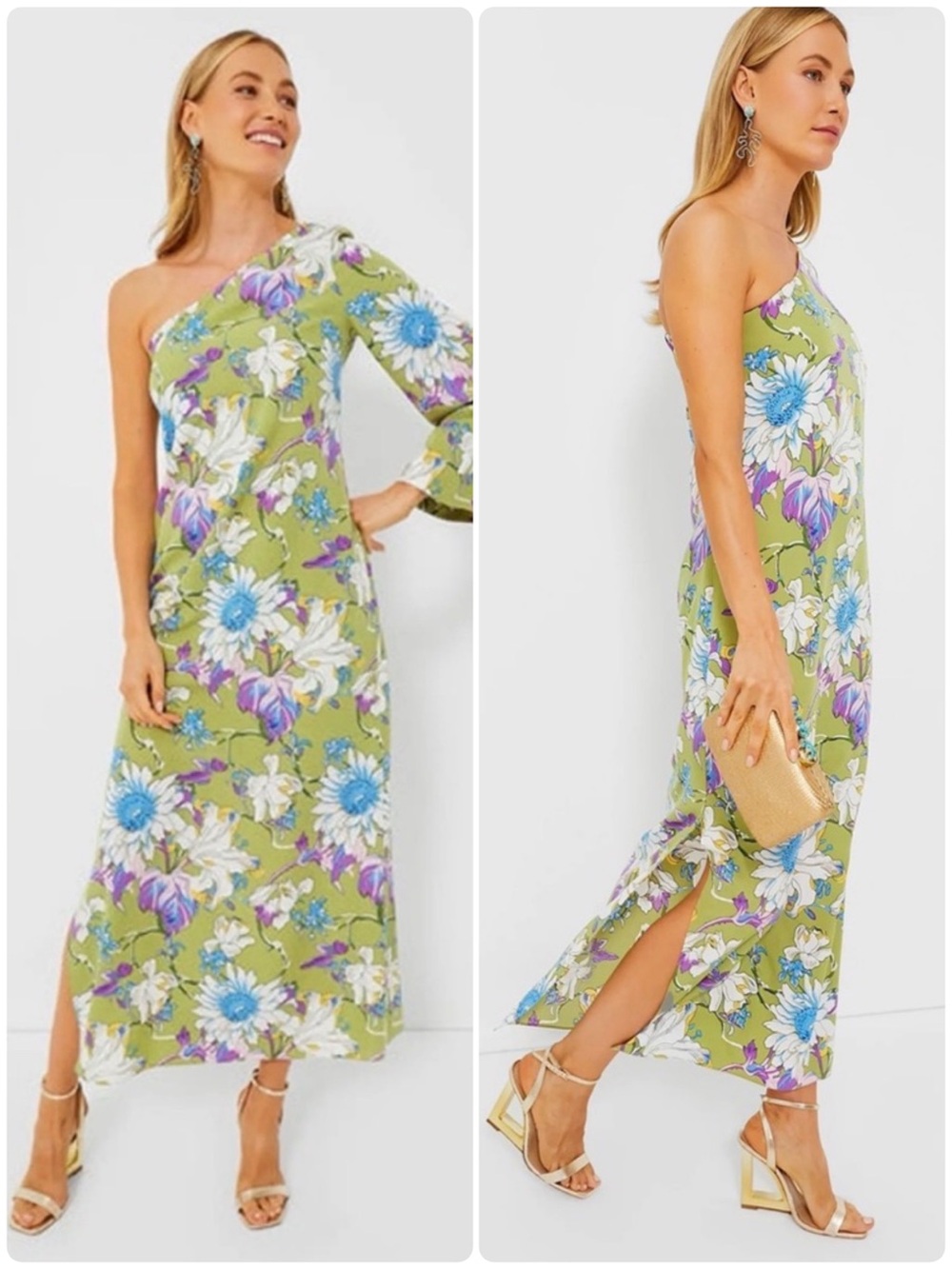 Tuckernuck Hyacinth House Odelia Maxi Dress One Shoulder Green Floral Medium NWT